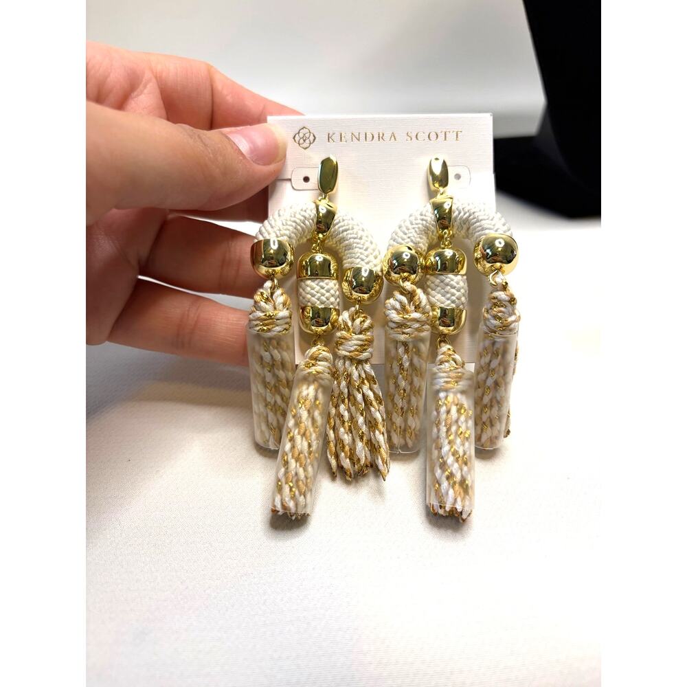 Kendra Scott Masie Statement Tassel Drop Earrings White Gold NEW - Picture 2 of 4
